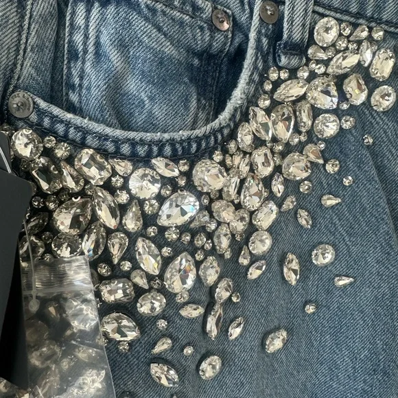 rag & bone Embellished Wide Leg Blue Jeans - Picture 4 of 7